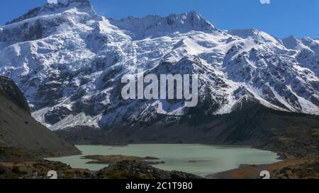 mt sefton, mueller glacier and lake mueller in mt cook aoraki national park Stock Photo