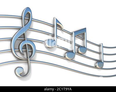 Music notes on staff lines 3D Stock Photo