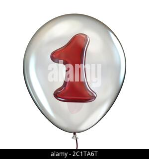 Number ONE 1 in transparent balloon 3D Stock Photo