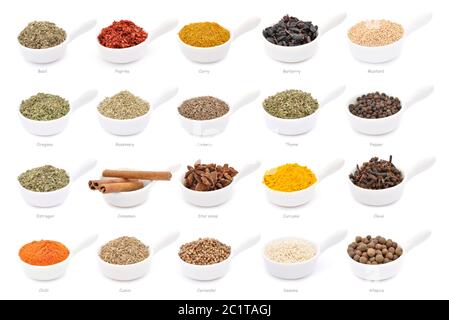 Spices. Large collection of spices with name titles Stock Photo - Alamy