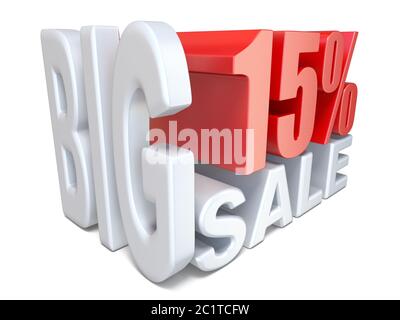 White red big sale sign PERCENT 15 3D Stock Photo