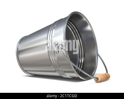 Empty metal bucket 3D rendering illustration on white background Stock Photo