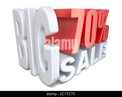 White red big sale sign PERCENT 70 3D Stock Photo