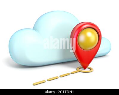 Cloud icon with map pointer 3D Stock Photo