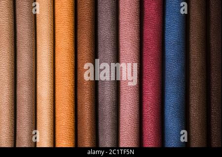 Abstract volumetric background textile multicolored stripes of furniture upholstery patterns. Home comfort concept Stock Photo