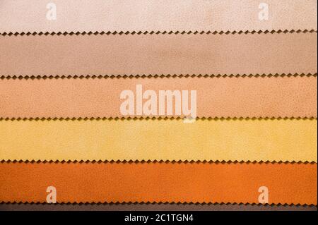 Colorful and bright fabric samples of leatherette furniture and clothing upholstery. Close-up of a palette of textile abstract s Stock Photo