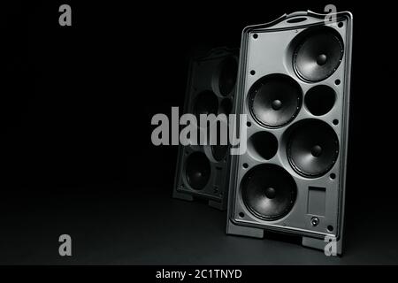 Audio system stereo column on dark background Stock Photo
