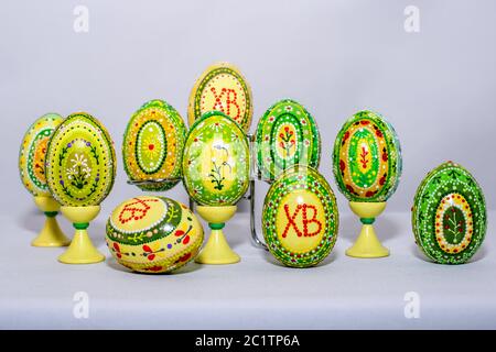 The Easter eggs, hand-painted with acrylic paints Stock Photo