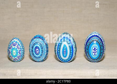 the Easter eggs, the hand-painted with acrylic paints Stock Photo