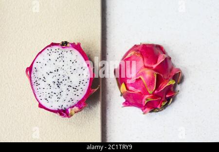 Sliced dragon fruit on the light background. Close up Stock Photo