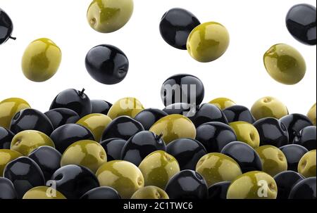 Mixed green and black olives seamless pattern. Isolated on white background Stock Photo