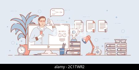 Scientist working on the computer illustration Stock Vector Image & Art ...