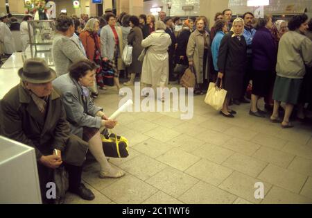 Riga Lativa 1989, food is  scarce. Customers queue up to buy meat in the Central Department Store. A Baltic State country was formally part of the Soviet Union - USSR. 1980s  HOMER SYKES Stock Photo