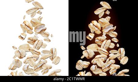 Oat flakes isolated on white and black backgrounds Stock Photo