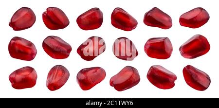 Pomegranate seeds isolated on white background, close-up Stock Photo