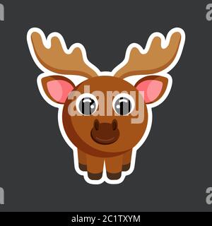 cute cartoon moose sticker vector illustration. Flat design. Stock Vector