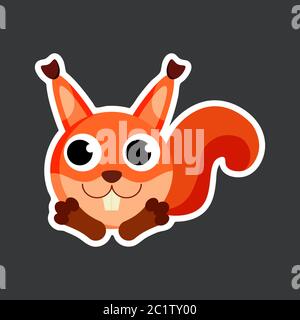 cute cartoon squirrel sticker vector illustration. Flat design. Stock Vector