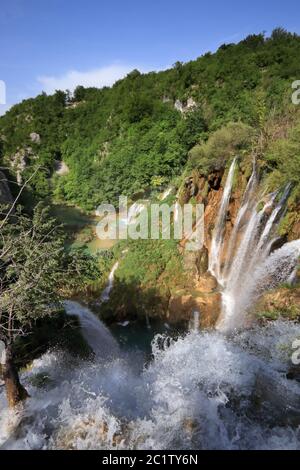 Croatia landscape - waterfalls in Plitvice Lakes National Park. Stock Photo