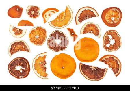 Dried oranges slices isolated on white background Stock Photo