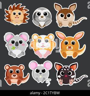 cute animals set sticker template in flat vector style Stock Vector