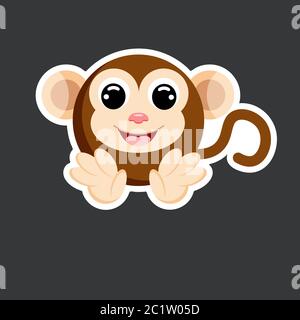 cute monkey sticker template in flat vector style Stock Vector