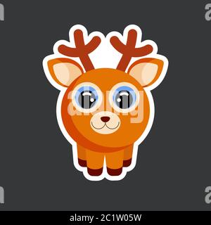 cute deer sticker template in flat vector style Stock Vector