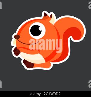 cute squirrel sticker template in flat vector style Stock Vector