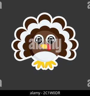 cute turkey sticker template in flat vector style Stock Vector