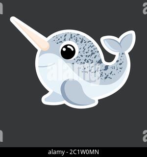 cute narwhal sticker template in flat vector style Stock Vector