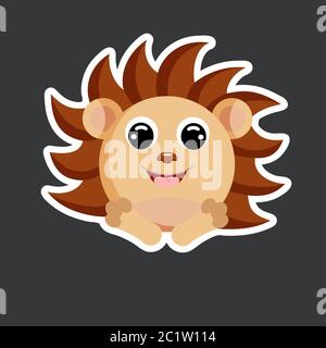 cute hedgehog sticker template in flat vector style Stock Vector