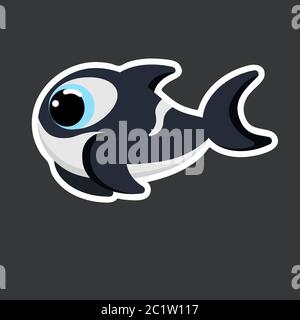 cute killer whale sticker template in flat vector style Stock Vector