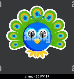 cute peacock sticker template in flat vector style Stock Vector
