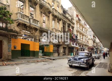 Vintage classic oldtimer car in old town of Havana Stock Photo