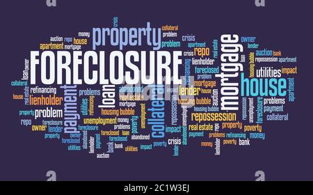 Foreclosure concept. Real estate issues: foreclosure word cloud sign. Stock Photo