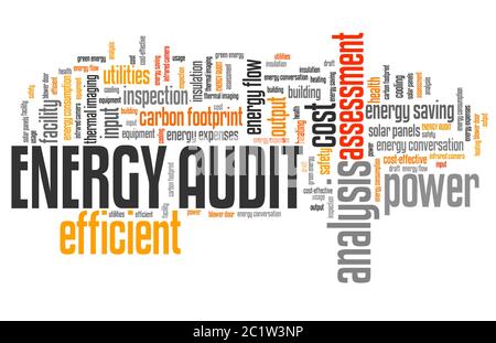 Energy audit - efficiency and consumption analysis word collage. Stock Photo