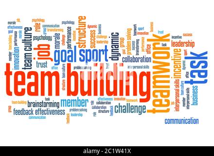 Teambuilding - company teamwork issues and concepts word cloud illustration. Word collage concept. Stock Photo