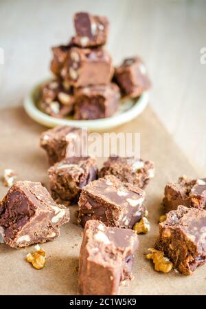 Fudge with walnuts Stock Photo