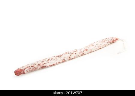 Traditional Catalan cured pork sausage on a white background Stock Photo