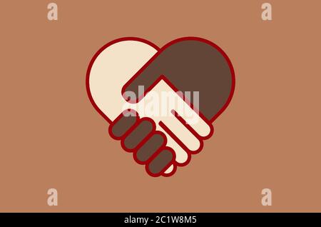 multiethnic handshake in a form of heart, no to racism concept  Stock Photo