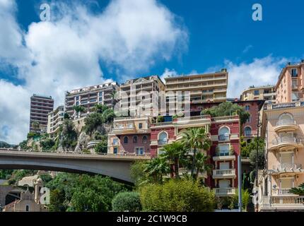 Monte Carlo is a city in Monaco, situated on a prominent escarpment at the base of the Maritime Alps along the French Riviera. Stock Photo