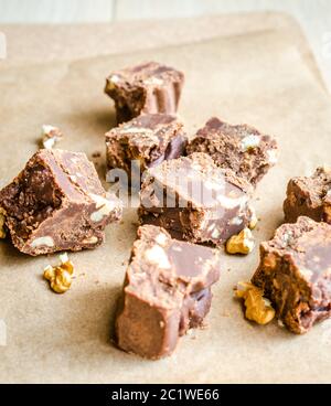 Fudge with walnuts Stock Photo