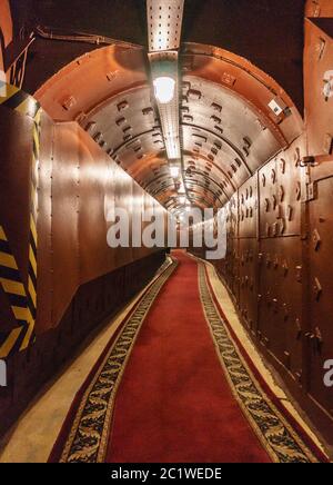 Underground tunnel. Abandoned bunker from cold war. Anti-nuclear underground bunker facility. Stock Photo