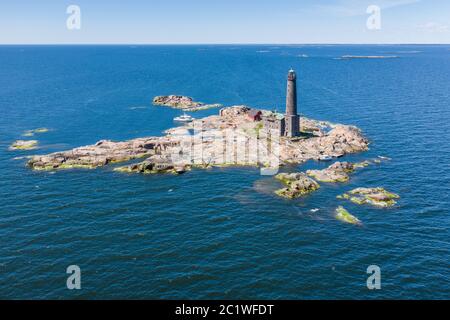Aerial view of Bengtskär lighthouse in Gulf of Finland in summer Stock Photo