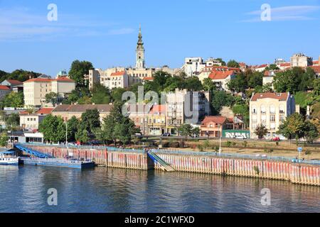 BELGRADE, SERBIA - AUGUST 15, 2012: River Sava and skyline view in Belgrade. It is the capital city of Serbia and the biggest city with population of Stock Photo