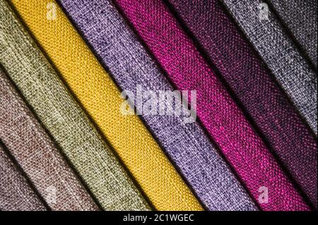 Abstract diagonal textile background multicolored stripes from factory upholstery textiles for furniture Stock Photo