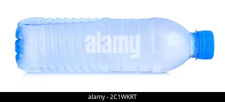 Plastic bottle of drinking water isolated on white background. Transparent blue object Stock Photo