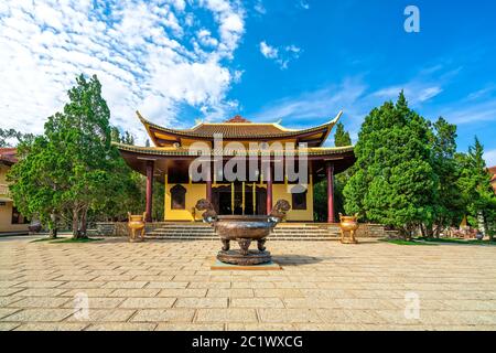 View in fron of Truc Lam monastery is an ancient temple to attract tourists. Stock Photo