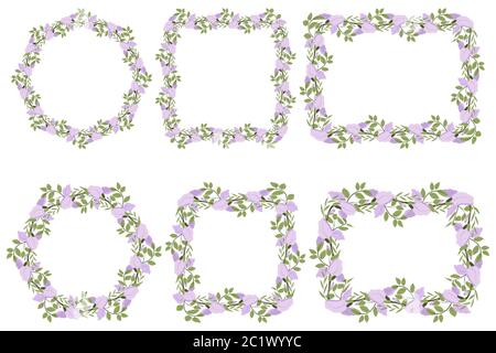 Elegant lilac flower with leaf seamless wreath. Floral border pattern. Vector design for invitation. Stock Vector