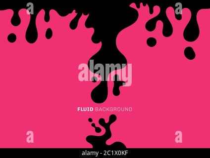 Abstract black fluid or liquid dynamic waves drop on pink background. Minimal style. Vector illustration Stock Vector