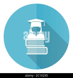 Student blue round flat design vector icon isolated on white background, books education, knowledge illustration in eps 10 Stock Vector